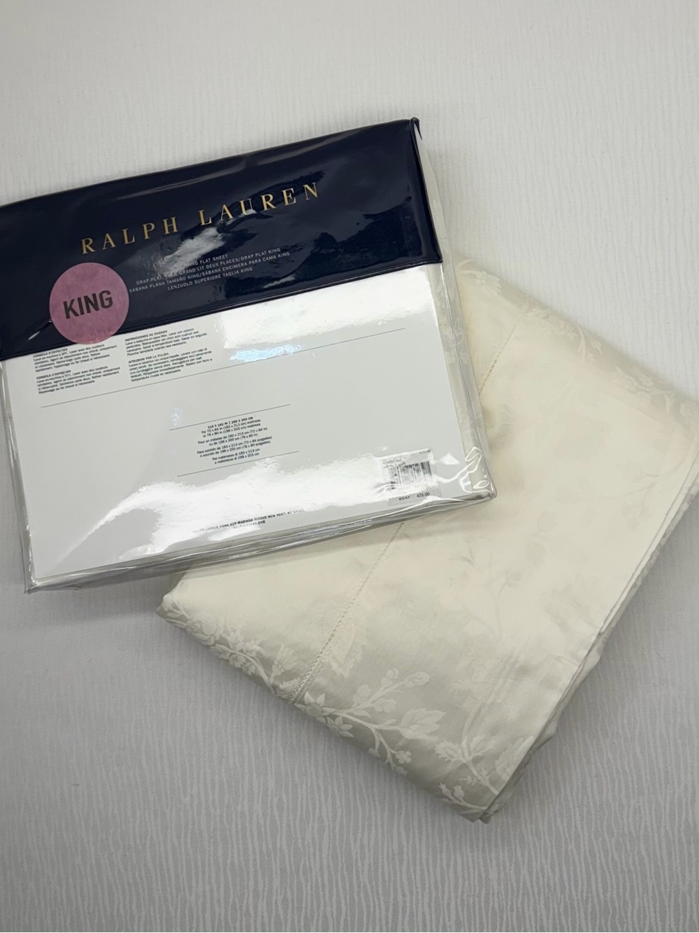 Ralph Lauren Ashmont King Flat Sheets Set of 2 Cream Floral Italy